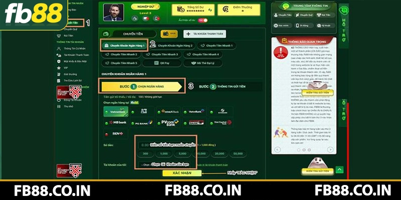 Cách thức nạp tiền FB88 đơn giản thông qua ngân hàng trực tuyến